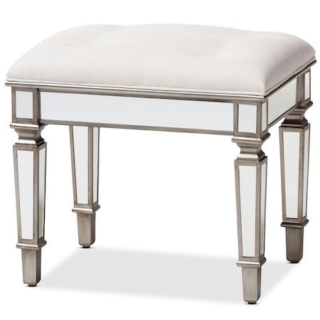 Baxton Studio Marielle Hollywood Style Off White Mirrored Ottoman Bench 150-9182